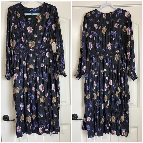 NWT Scoop Women's Plus V Neck Plissé Floral Midi Dress Sz XL - Picture 4 of 12